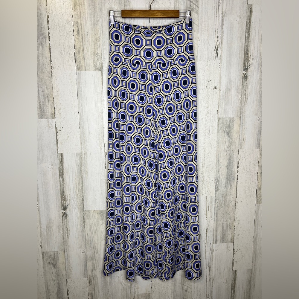 New Directions Women's Geometric Elastic Waist Palazzo Pants Blue Tan Size Small